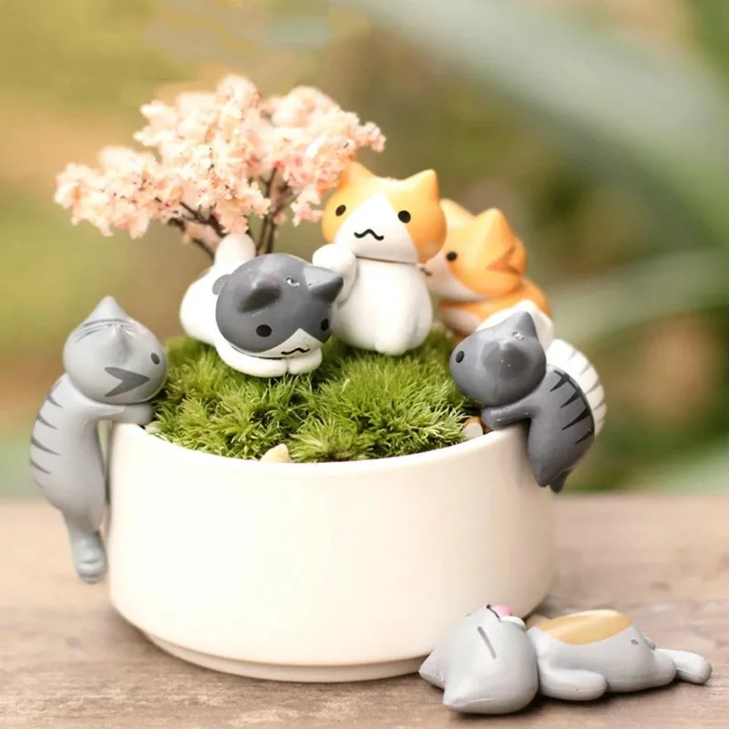 Bonsai Garden Gift - 6 Adet/Set Karikatür Şanslı Kedi Ev