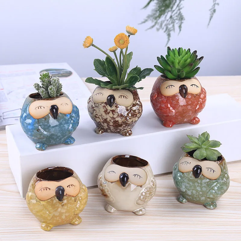 Bonsai Garden Gift - Mini Seramik Baykuş Sukulent Saksısı Sevimli